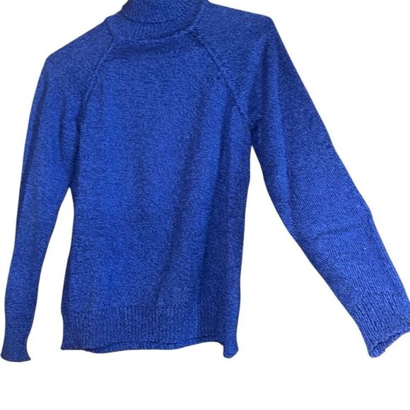 Karen Scott Blue Turtle Neck Raglan Sleeve Cotton Pullover Sweater Ladies Small - Picture 1 of 10